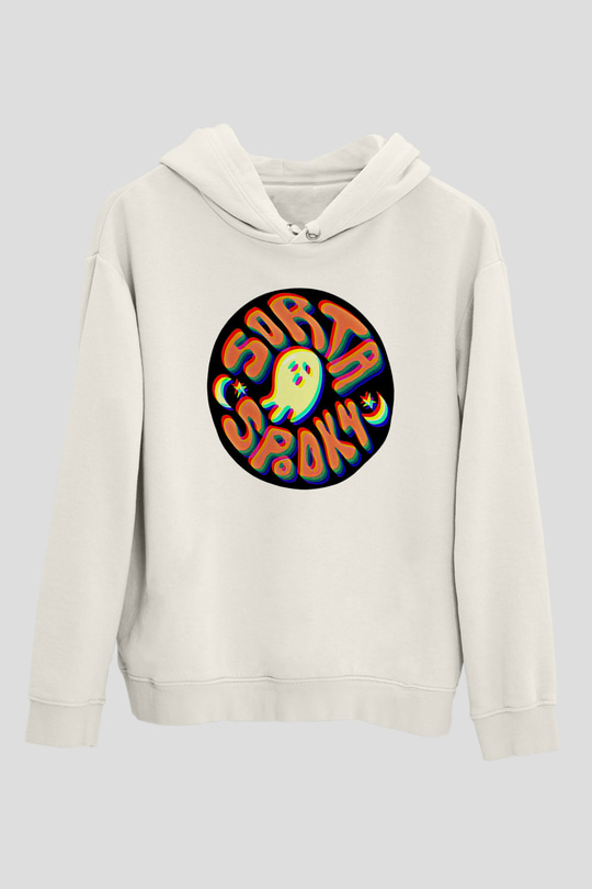 Halloween Baskılı Beyaz Unisex Kapüşonlu Sweatshirt