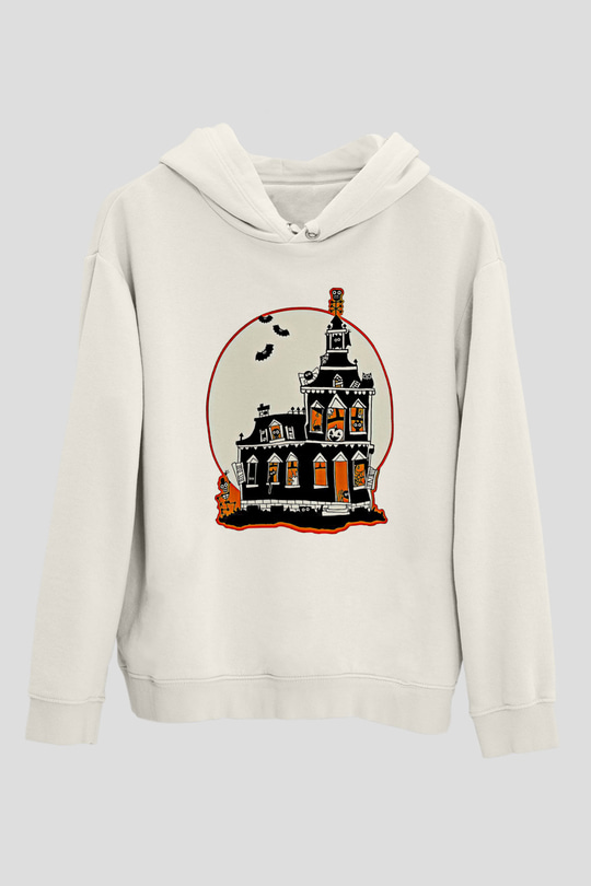 Halloween Baskılı Beyaz Unisex Kapüşonlu Sweatshirt