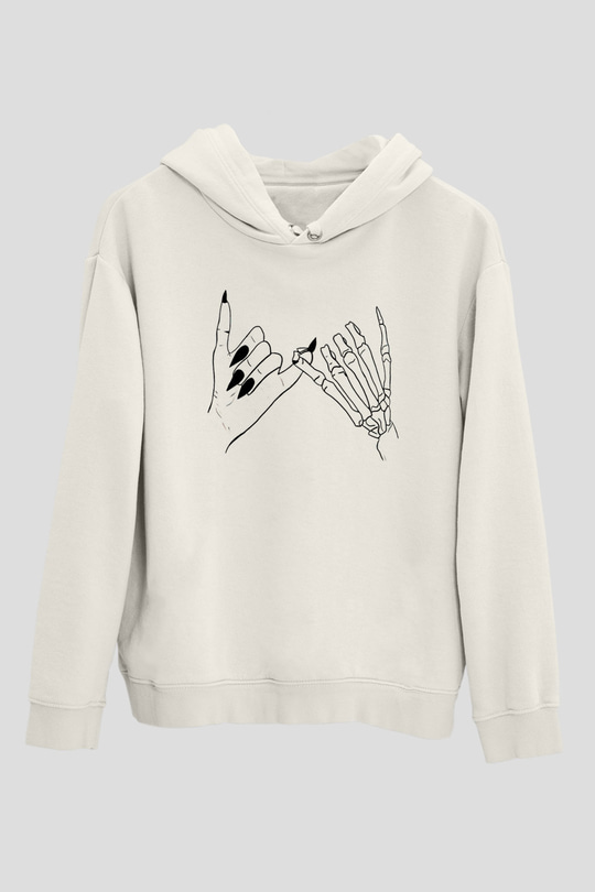Halloween Baskılı Beyaz Unisex Kapüşonlu Sweatshirt