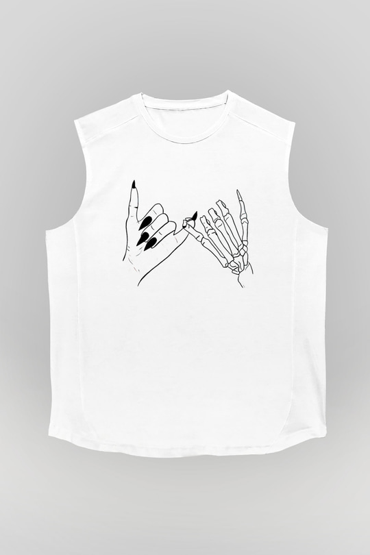 Halloween Baskılı Beyaz Unisex Kolsuz Tişört - Tshirt
