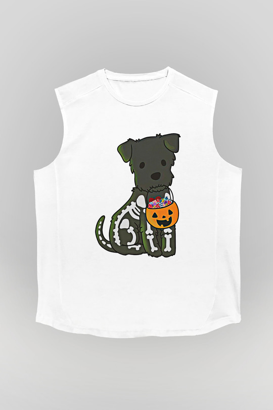 Halloween Baskılı Beyaz Unisex Kolsuz Tişört - Tshirt