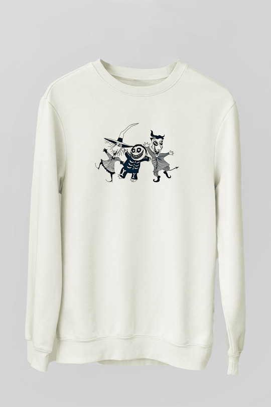 Halloween Baskılı Beyaz Unisex Sweatshirt