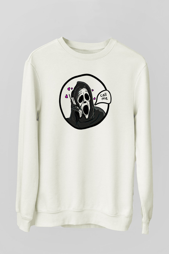 Halloween Baskılı Beyaz Unisex Sweatshirt