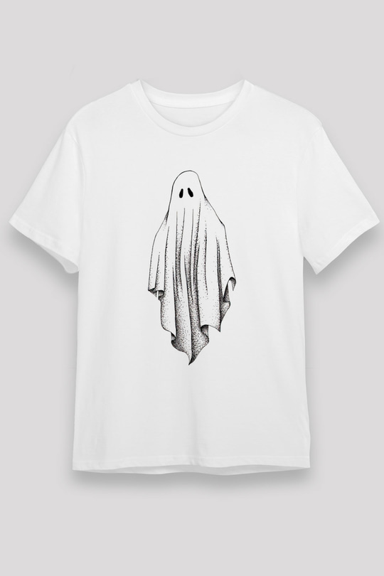 Halloween Baskılı Unisex Beyaz Tişört - Tshirt