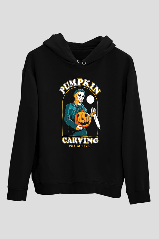 Halloween Baskılı Unisex Siyah Hoodie
