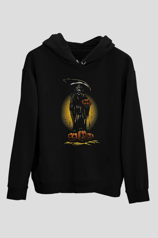 Halloween Baskılı Unisex Siyah Hoodie