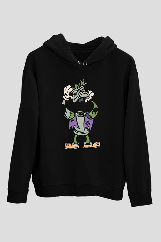 Halloween Baskılı Unisex Siyah Hoodie