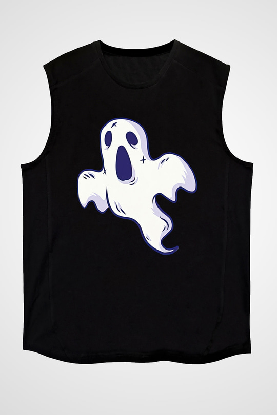 Halloween Baskılı Unisex Siyah Kolsuz Tişört - Tshirt