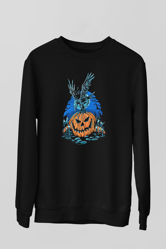 Halloween Baskılı Unisex Siyah Sweatshirt