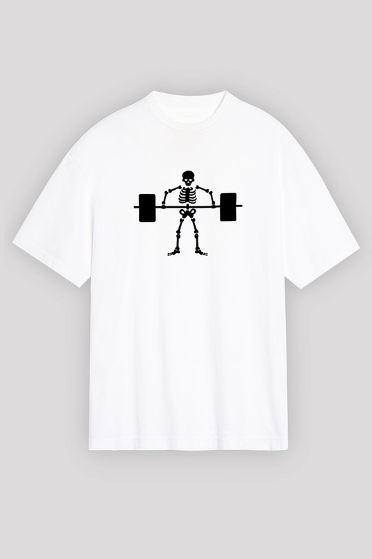 Halter Baskılı Unisex Beyaz Oversize Tişört - Tshirt