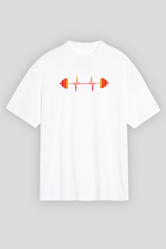 Halter Baskılı Unisex Beyaz Oversize Tişört - Tshirt