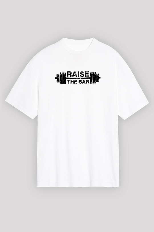 Halter Baskılı Unisex Beyaz Oversize Tişört - Tshirt