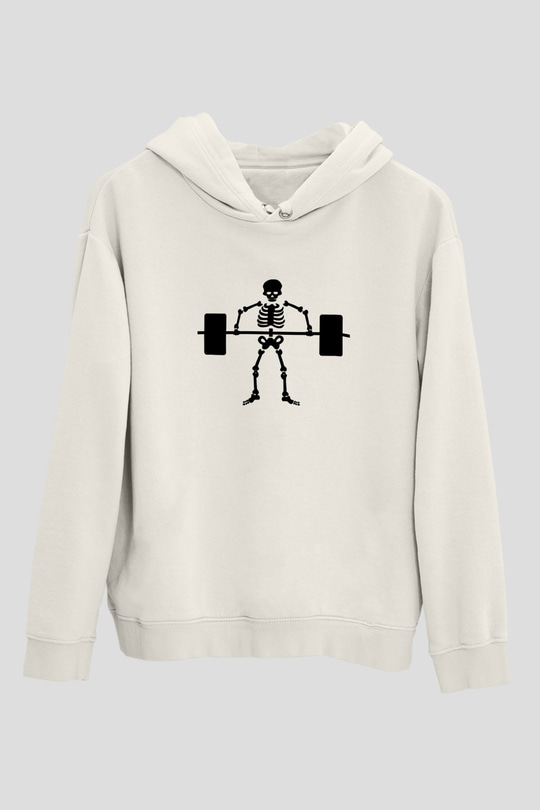 Halter Baskılı Unisex Ekru Hoodie