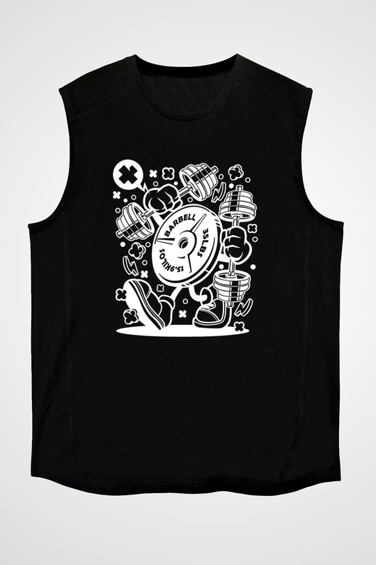 Halter Baskılı Unisex Siyah Kolsuz Tişört