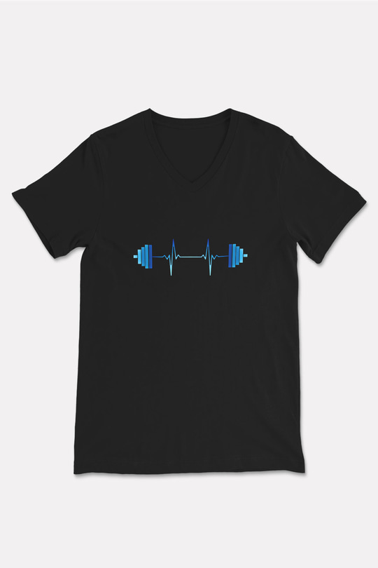 Halter Baskılı Unisex Siyah V Yaka Tişört