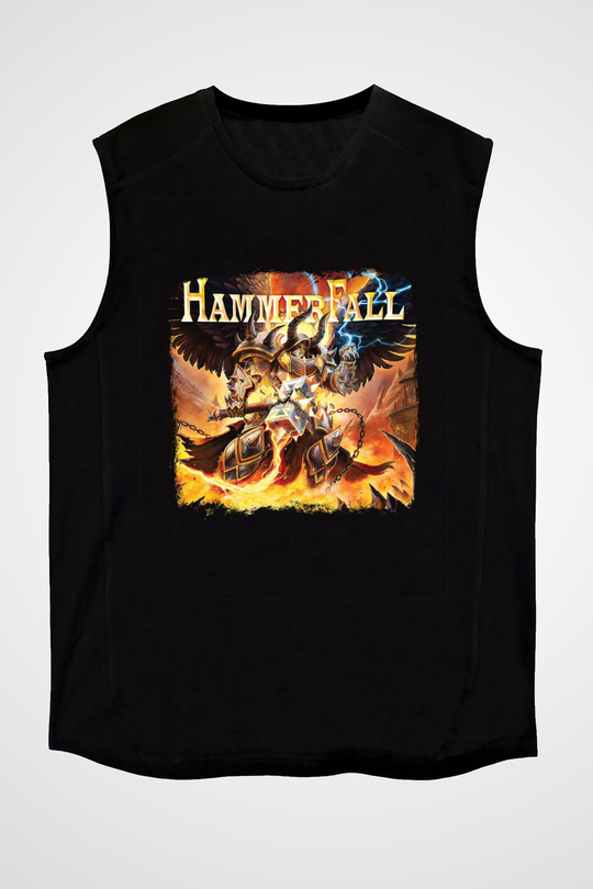 HammerFall Baskılı Unisex Siyah Kolsuz Tişört