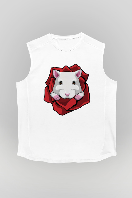 Hamster Beyaz Unisex Kolsuz Tişört