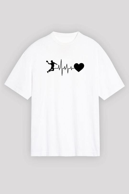 Handball Baskılı Unisex Beyaz Oversize Tişört - Tshirt