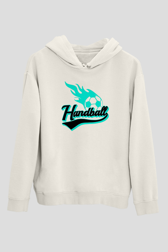 Handball Baskılı Unisex Ekru Hoodie
