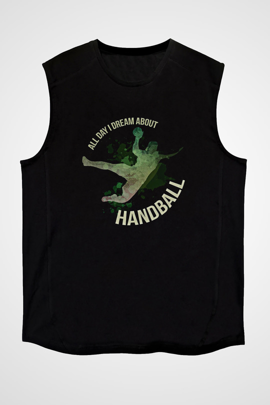 Handball Baskılı Unisex Siyah Kolsuz Tişört