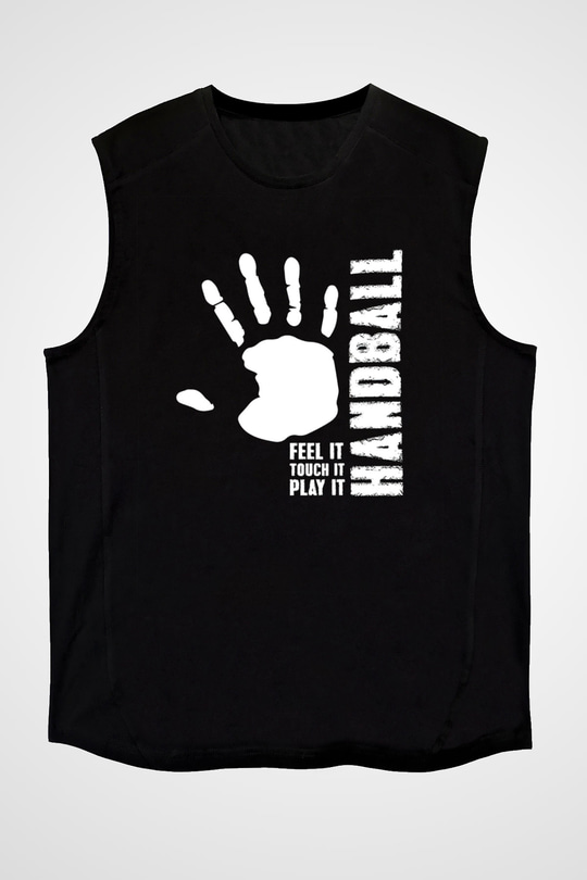 Handball Baskılı Unisex Siyah Kolsuz Tişört