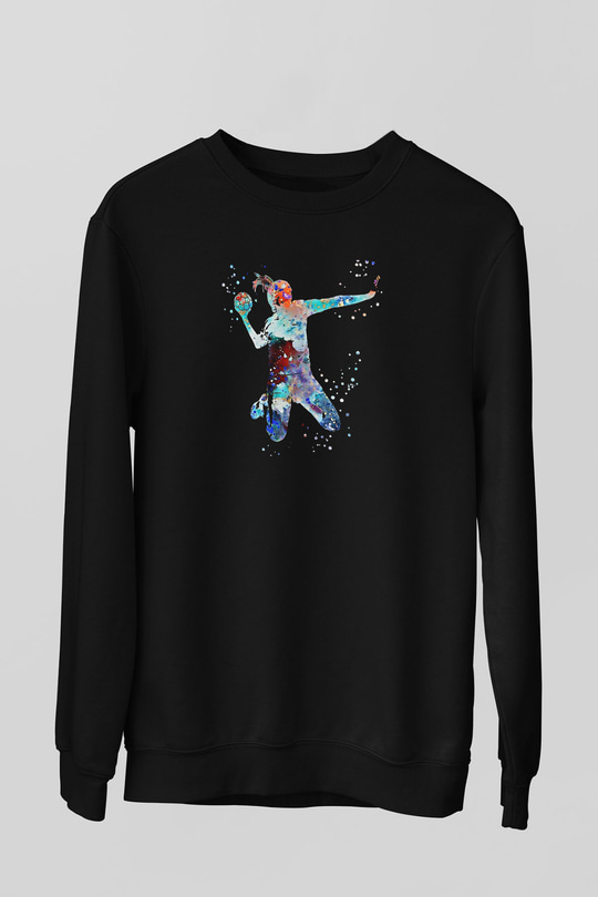 Handball Baskılı Unisex Siyah Sweatshirt