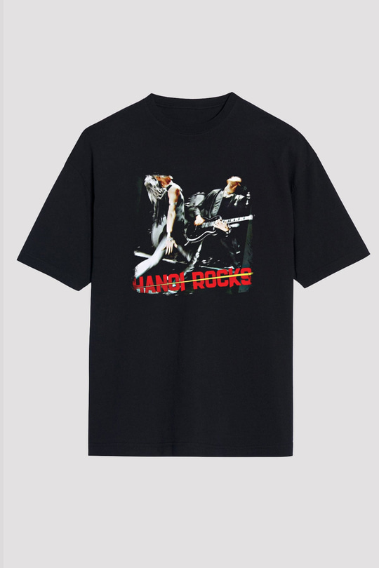 Hanoi Rocks Baskılı Unisex Siyah Oversize Tişört
