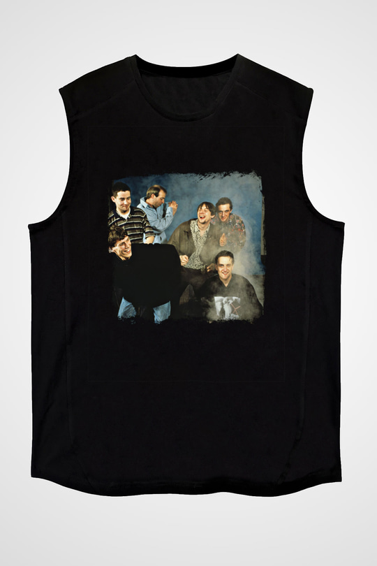 Happy Mondays Baskılı Unisex Siyah Kolsuz Tişört