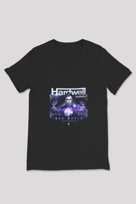 Hardwell Baskılı Unisex Siyah V Yaka Tişört