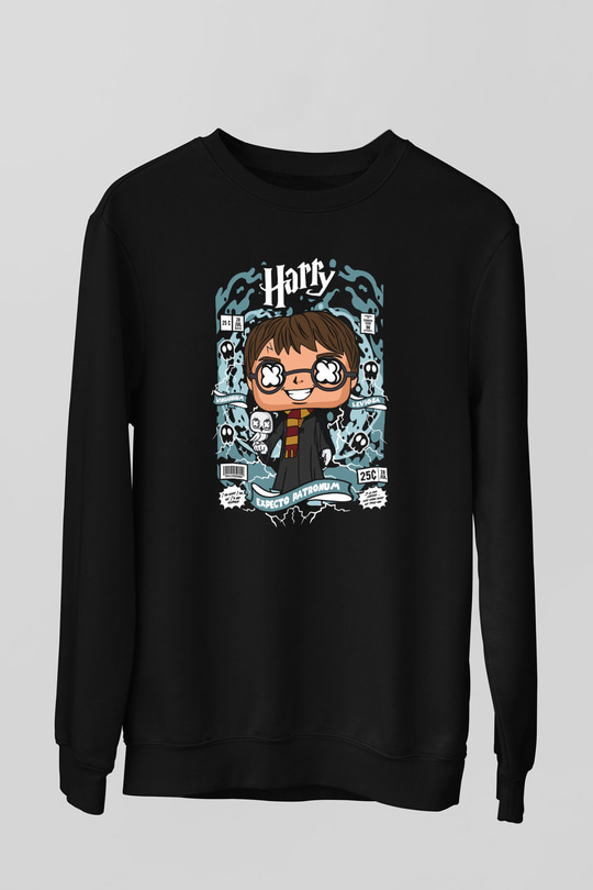Harry Baskılı Unisex Siyah Sweatshirt