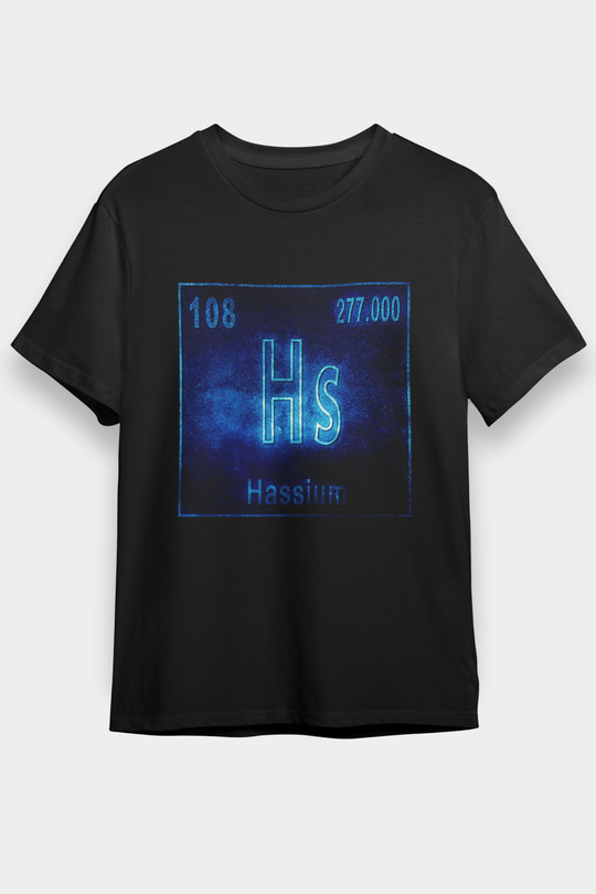 Hassiyum Atom Numarası Baskılı Unisex Siyah Tişört