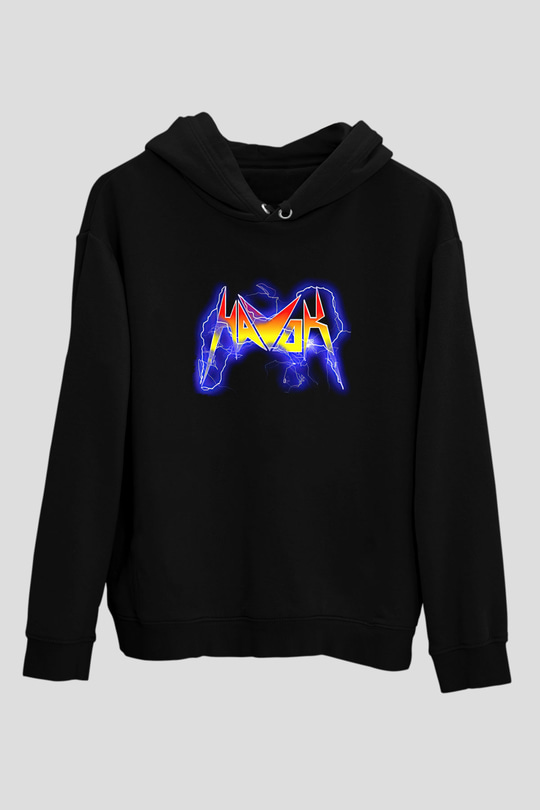 Havok Baskılı Unisex Siyah Kapüşonlu Sweatshirt