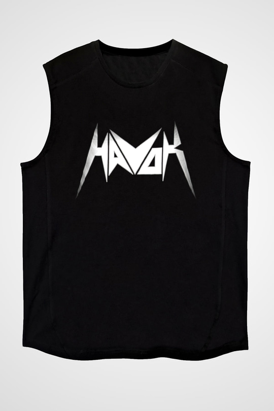 Havok Baskılı Unisex Siyah Kolsuz Tişört - Tshirt
