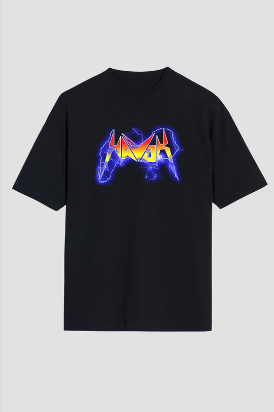 Havok Baskılı Unisex Siyah Oversize Tişört - Tshirt