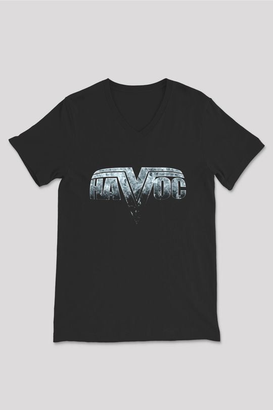 Havok Baskılı Unisex Siyah V Yaka Tişört - Tshirt