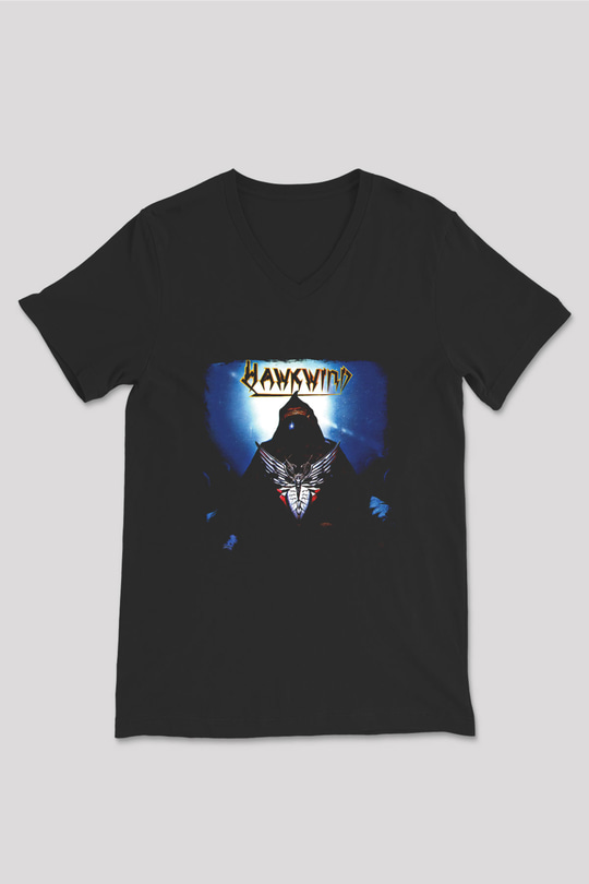 Hawkwind Baskılı Unisex Siyah V Yaka Tişört