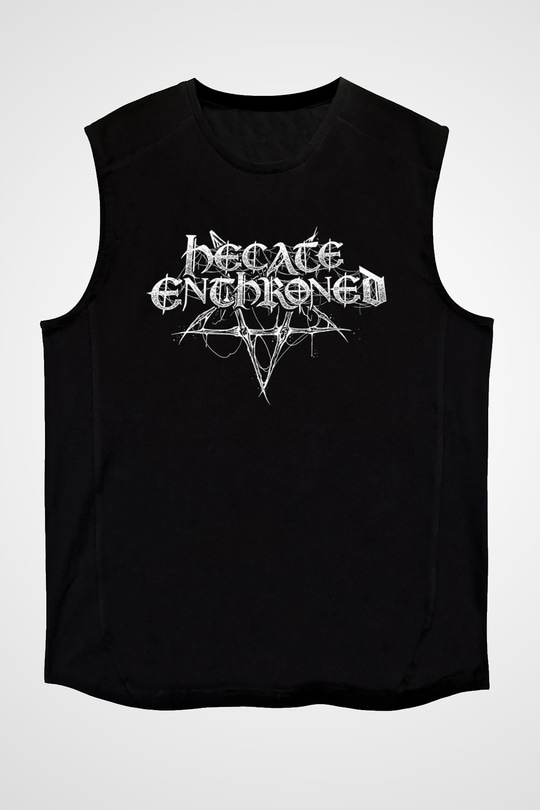 Hecate Enthroned Baskılı Unisex Siyah Kolsuz Tişört - Tshirt