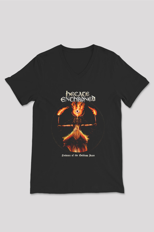 Hecate Enthroned Baskılı Unisex Siyah V Yaka Tişört - Tshirt