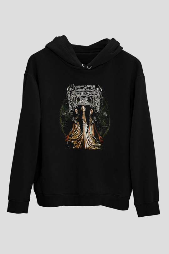 Hecate Enthroned Baskılı Unisex Siyah Kapüşonlu Sweatshirt