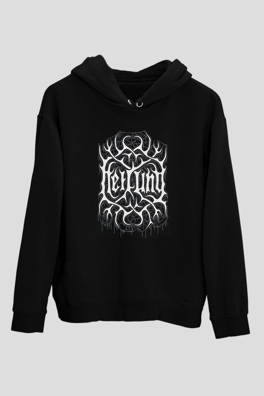 Heilung Baskılı Unisex Siyah Kapüşonlu Sweatshirt