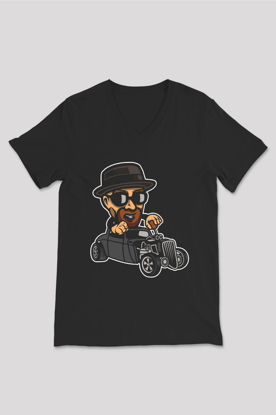 Heisenberg Hotrod Baskılı Unisex Siyah V Yaka Tişört