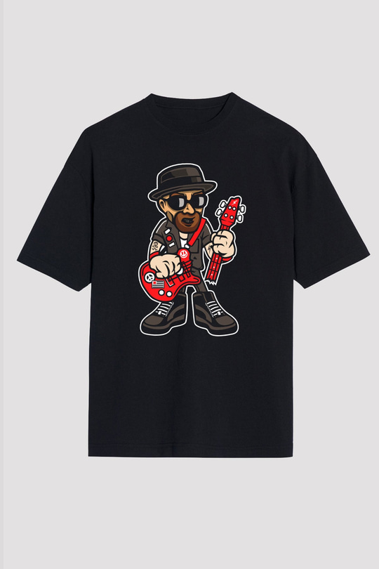 Heisenberg Rockstar Baskılı Unisex Siyah Oversize Tişört