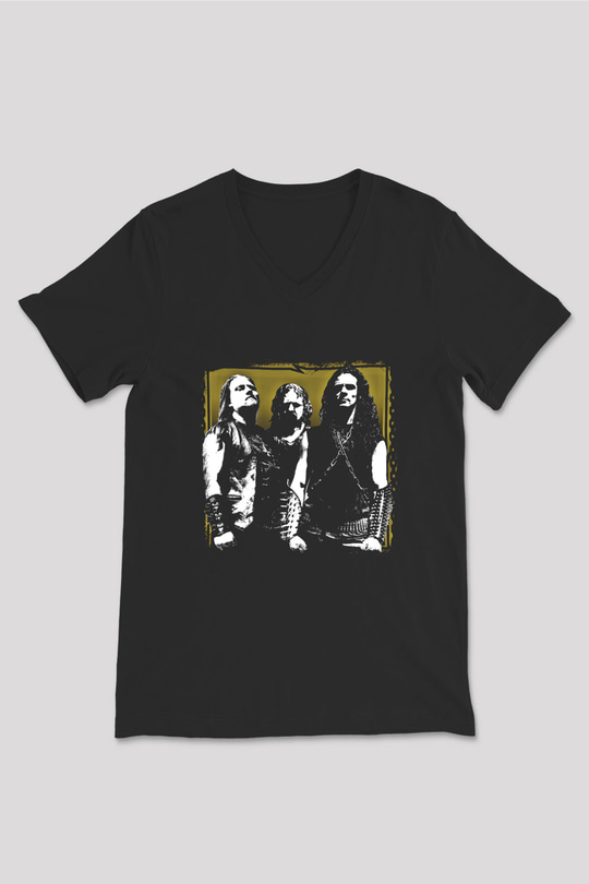 Hellhammer Baskılı Unisex Siyah V Yaka Tişört