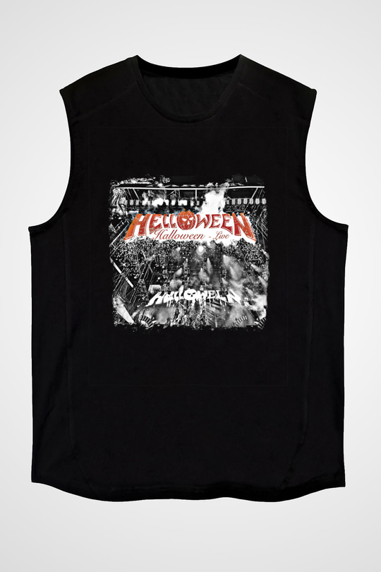 Helloween Baskılı Unisex Siyah Kolsuz Tişört
