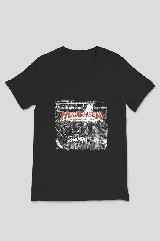 Helloween Baskılı Unisex Siyah V Yaka Tişört