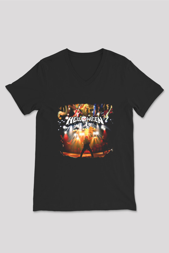 Helloween Baskılı Unisex Siyah V Yaka Tişört