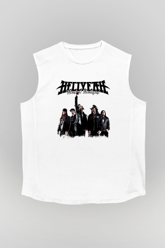Hellyeah Baskılı Unisex Beyaz Kolsuz Tişört