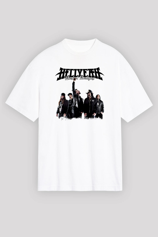 Hellyeah Baskılı Unisex Beyaz Oversize Tişört