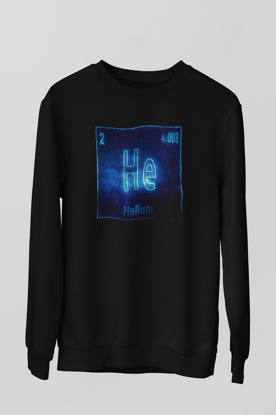 Helyum Atom Numarası Baskılı Unisex Siyah Sweatshirt