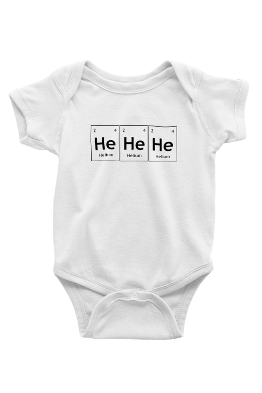 Helyum Elementi Hehehe Baskılı Unisex Beyaz Bebek Body - Zıbın